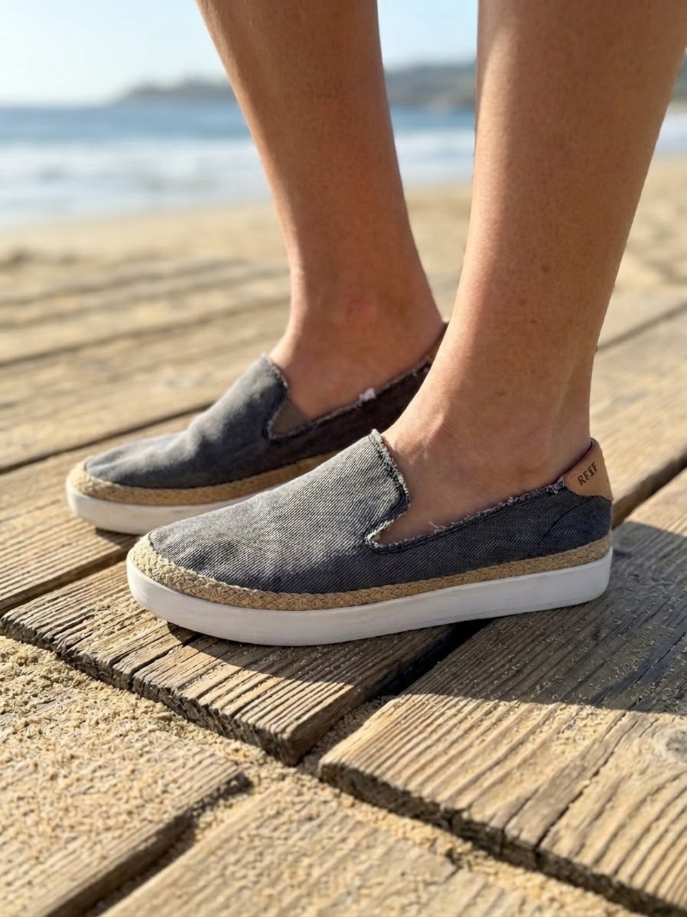 Reef Cushion Sunrise Women's Slip On Espadrilles Grey Canvas Loafers Size 7